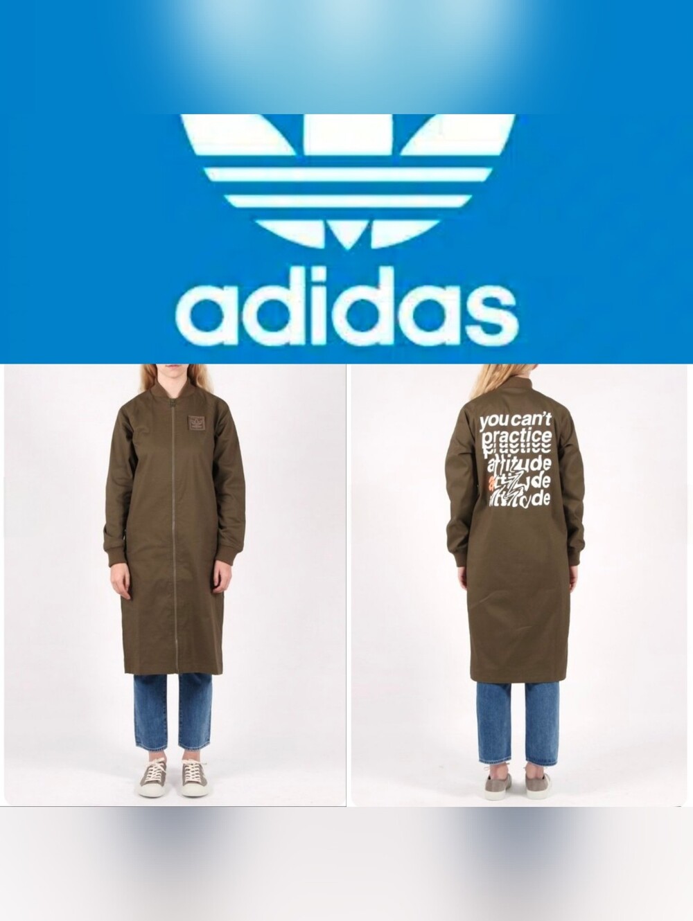 RARE NWOT Adidas Originals Military Trench Coat Long Utility Jacket Womens US M